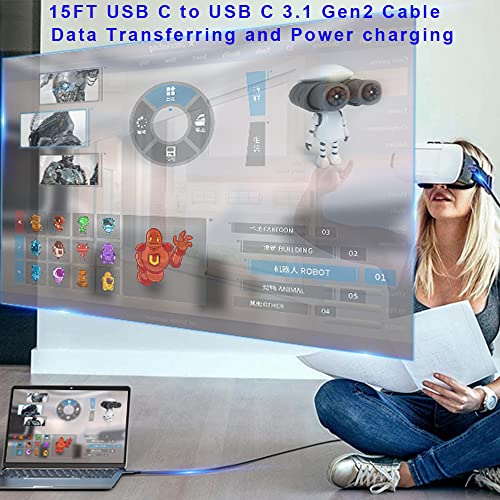 QCEs USB C Monitor Cable 15Ft, USB C 3.1 Gen 2x2 Cable 4K@60Hz Video Display, 100W PD Charging 10Gbps Data Transfer for Thunderbolt 4/3 Compatible with iPhone 17 16, MacBook Pro, iPad USB-C Monitor - Image 5