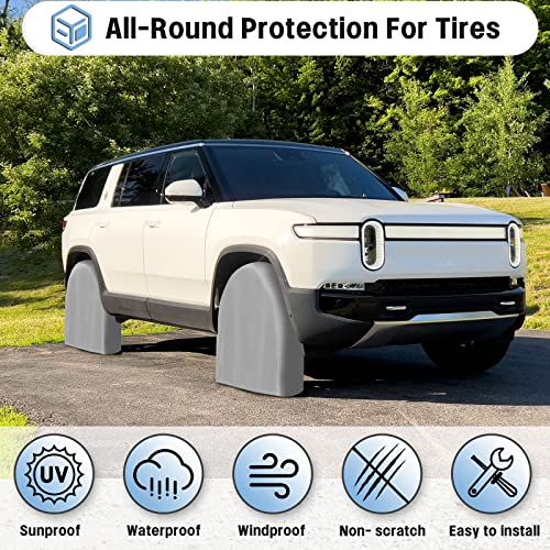 OutdoorLines Outdoor Waterproof Tire Covers Set of 4 - UV-Proof Trailer Wheel Cover Windproof Tire Protector for RV Jeep Trailers Camper Van Truck, Universal Tire Covering Fits Diameters 27"-29", Gray - Image 3