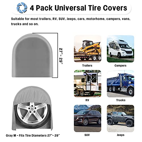 OutdoorLines Outdoor Waterproof Tire Covers Set of 4 - UV-Proof Trailer Wheel Cover Windproof Tire Protector for RV Jeep Trailers Camper Van Truck, Universal Tire Covering Fits Diameters 27"-29", Gray - Image 5