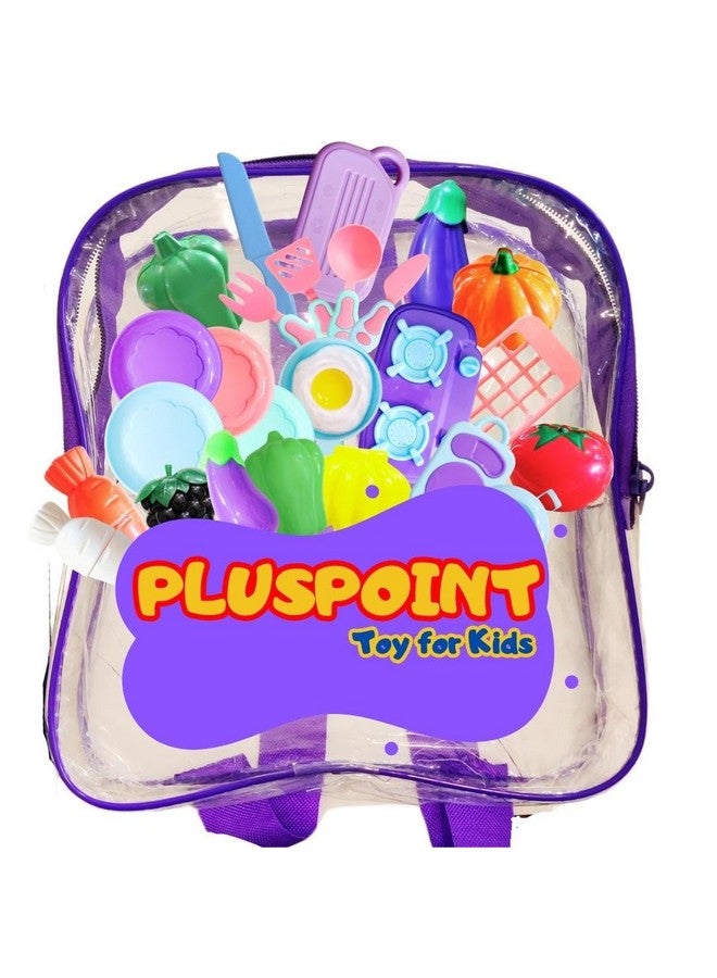 PLUSPOINT Kitchen Set with Vegetables with Bag for Storage with Realistic Sliceable Food Items for Lunch time Pretend Play Toy Food Cutting Toys in a bagpack for Girls and Boys (Lunch Set) - Image 2