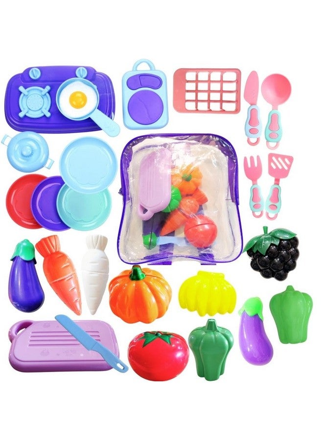PLUSPOINT Kitchen Set with Vegetables with Bag for Storage with Realistic Sliceable Food Items for Lunch time Pretend Play Toy Food Cutting Toys in a bagpack for Girls and Boys (Lunch Set) - Image 1