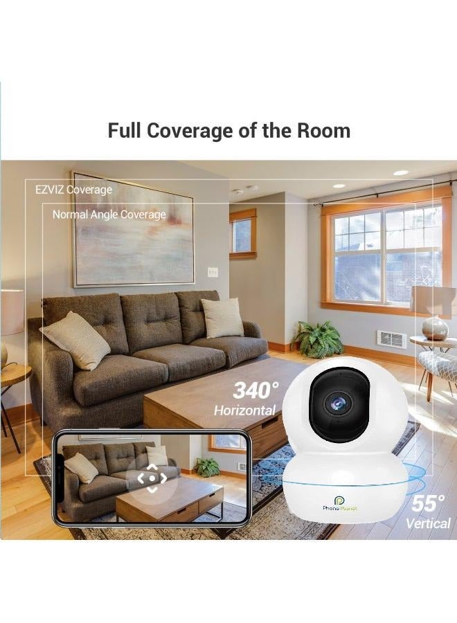 3MP C6N Pack Of 2 Wi-Fi 1080P Smart Home Security Camera White Baby Monitor Surveillance Camera With Motion Detection Smart Tracking Two Way Audio Night Vision Remote Control Works With Alexa
