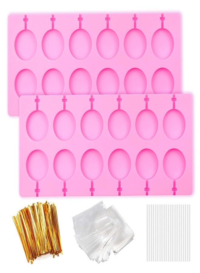 PPPanYiDi 2Pcs Silicone Hard Candy Chocolate Molds, Round Non-stick Silicone Lollipop Sucker Mold Making Kit with 20 Sticks, 100 Count Golden Ropes and 100 Bags, for Candies, Panels, Jellies, Bread, Etc. A2 - Image 1