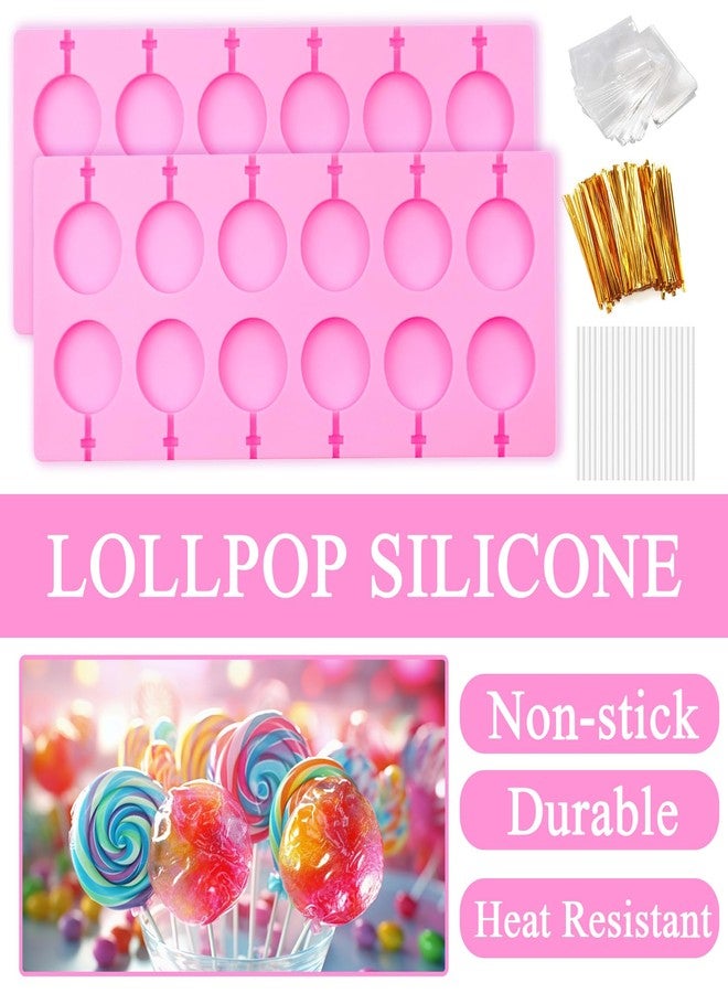 PPPanYiDi 2Pcs Silicone Hard Candy Chocolate Molds, Round Non-stick Silicone Lollipop Sucker Mold Making Kit with 20 Sticks, 100 Count Golden Ropes and 100 Bags, for Candies, Panels, Jellies, Bread, Etc. A2 - Image 2