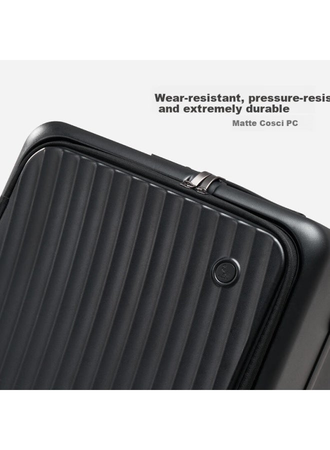 Oiwas 24-inch Black Expandable Spinner Suitcase With Side Opening And Password Lock