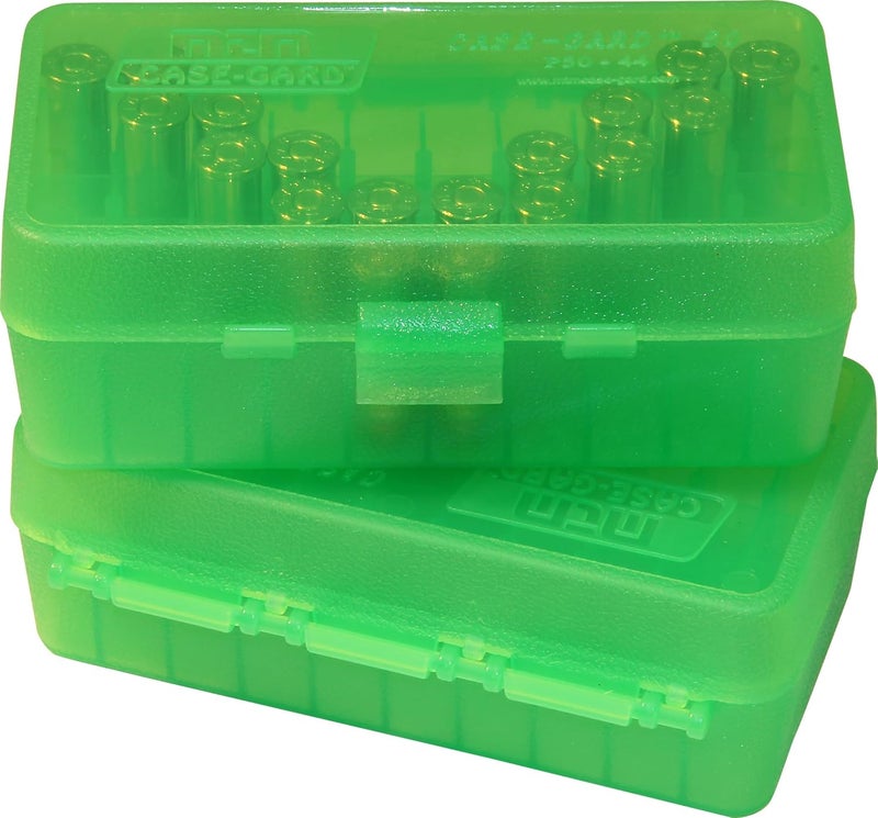MTM 50 Round Flip-Top Ammo Box 41/44 Cal, 5.52"L x 3.24"W x 1.98"H , (Clear Green) - Image 3