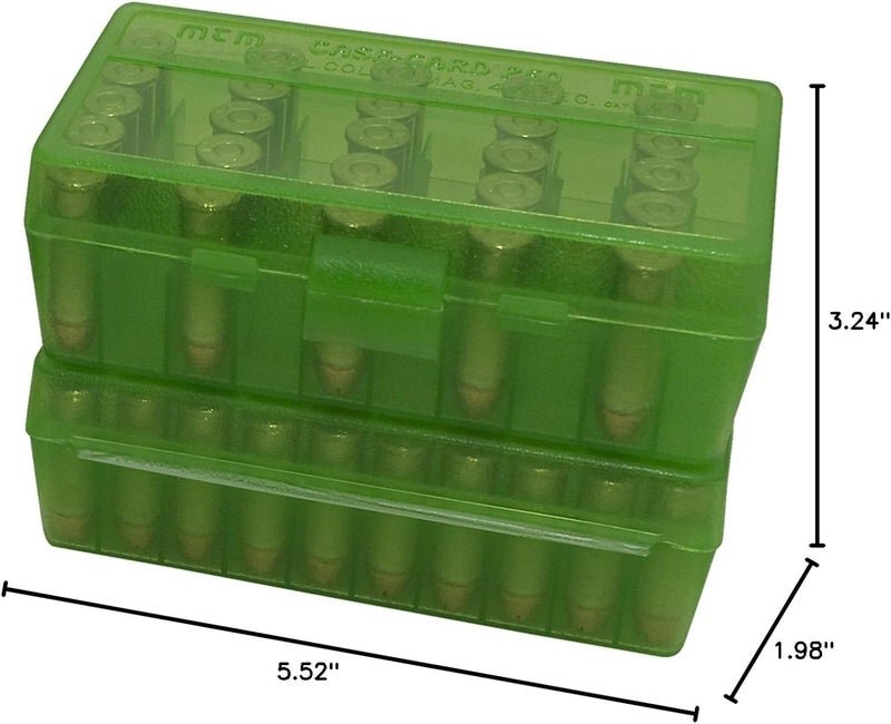 MTM 50 Round Flip-Top Ammo Box 41/44 Cal, 5.52"L x 3.24"W x 1.98"H , (Clear Green) - Image 5