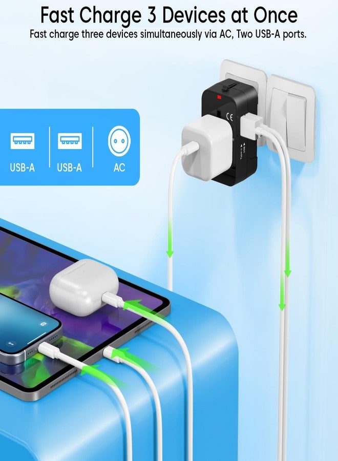 Sounce WorldMate Universal Travel Adapter with Dual USB Outlets, Global Plug Support, Fast Charging System, Safety Fuse and Compact Lightweight Body for Reliable International World Travel Use(Black) - Image 5