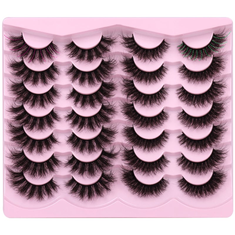Newcally False Eyelashes Thick Volume Wispy Faux Mink Lashes 8D Volume Long Cat Eye Lashes Dramatic 18MM 2 Styles Mixed Fake Lashes 14 Pairs Pack - Image 1