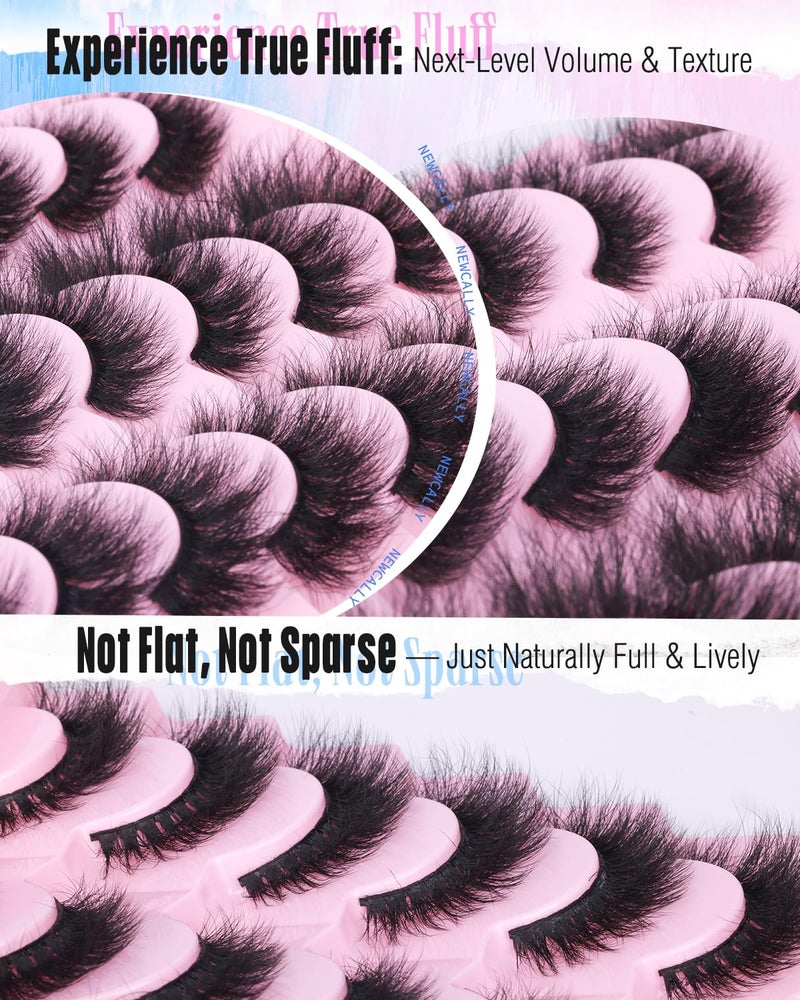 Newcally False Eyelashes Thick Volume Wispy Faux Mink Lashes 8D Volume Long Cat Eye Lashes Dramatic 18MM 2 Styles Mixed Fake Lashes 14 Pairs Pack - Image 3