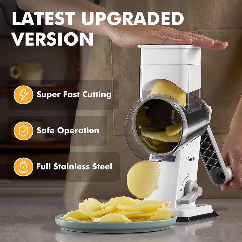Geedel Rotary Cheese Grater - Upgraded Vegetable Shredder with 4 Interchangeable Blades, Easy to Clean Cheese Shredder with Handle, Kitchen Grater Nuts Grinder for Cutting Cheese, Vegetable, Nuts - Image 4