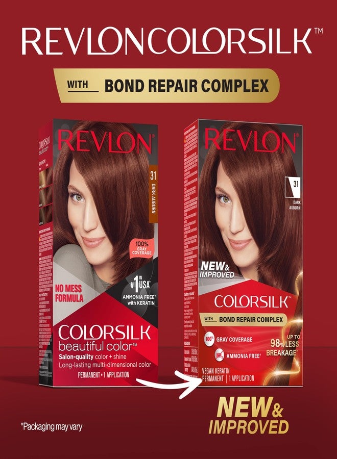 Revlon ColorSilk with Bond Repair Complex, Auburn Permanent Hair Color, 100% Gray Coverage, Ammonia Free Hair Dye, Vegan Keratin, 31 Dark Auburn (Pack of 3) - Image 2