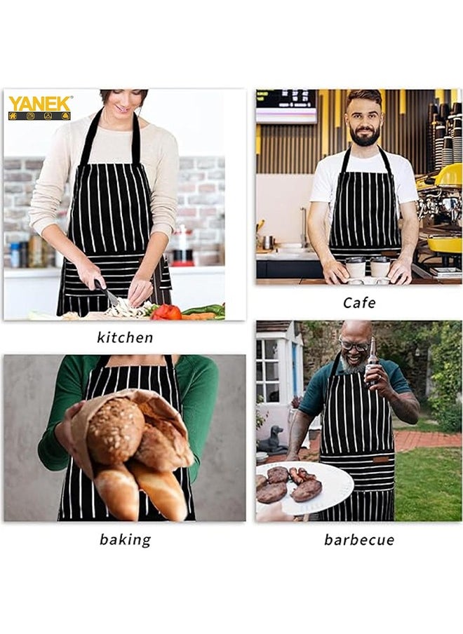 يانيك YANEK 2 حزمة من مرايل الطبخ للمطبخ للرجال والنساء مع 2 جيب مريلة مخططة قابلة للتعديل للمطبخ المنزلي، مطعم الشواء، مريلة الشيف، مريلة الطبخ، البستنة الخبز  - Image 2