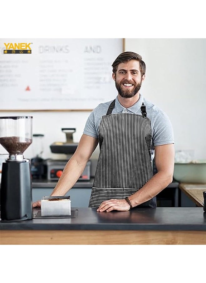 يانيك YANEK 2 حزمة من مرايل الطبخ للمطبخ للرجال والنساء مع 2 جيب مريلة مخططة قابلة للتعديل للمطبخ المنزلي، مطعم الشواء، مريلة الشيف، مريلة الطبخ، البستنة الخبز  - Image 5