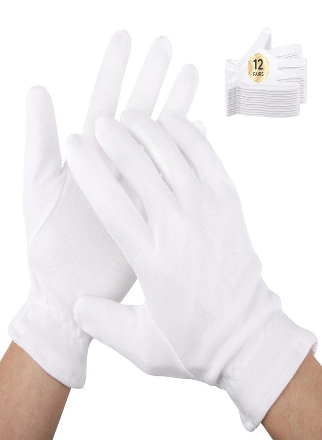 Segbeauty 24 Count White Cotton Hand Gloves with Elastic Band, Extra Large Lotion Moisturizing Gloves (12 Pairs) for Men and Women, Dry Skin Care Overnight Sleeping Gloves - Image 1