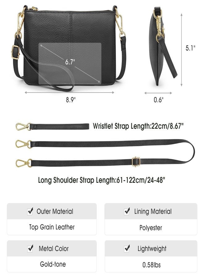 Kattee Leather Cross Body Bag for Women, Small Crossbody Shoulder Bags Purse for Women Trendy, Designer Handbag Pouch Clutch with Wristlet, Black - Image 3