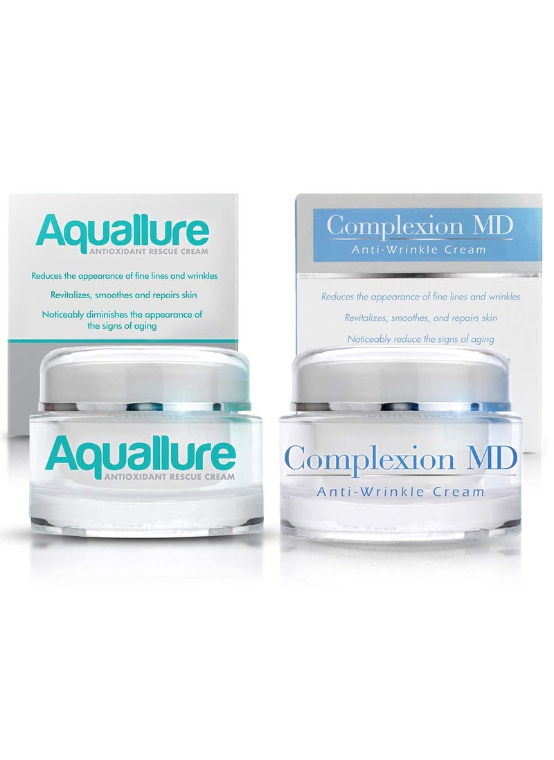 Aquallure Antioxidant Rescue Cream and Complexion MD Advanced AntiWrinkle Cream  Clinically Tested MultiPeptide with Hyaluronic Acid  Face Moisturizer  Hypoallergenic for All Skin Types  1 Oz 2 items 