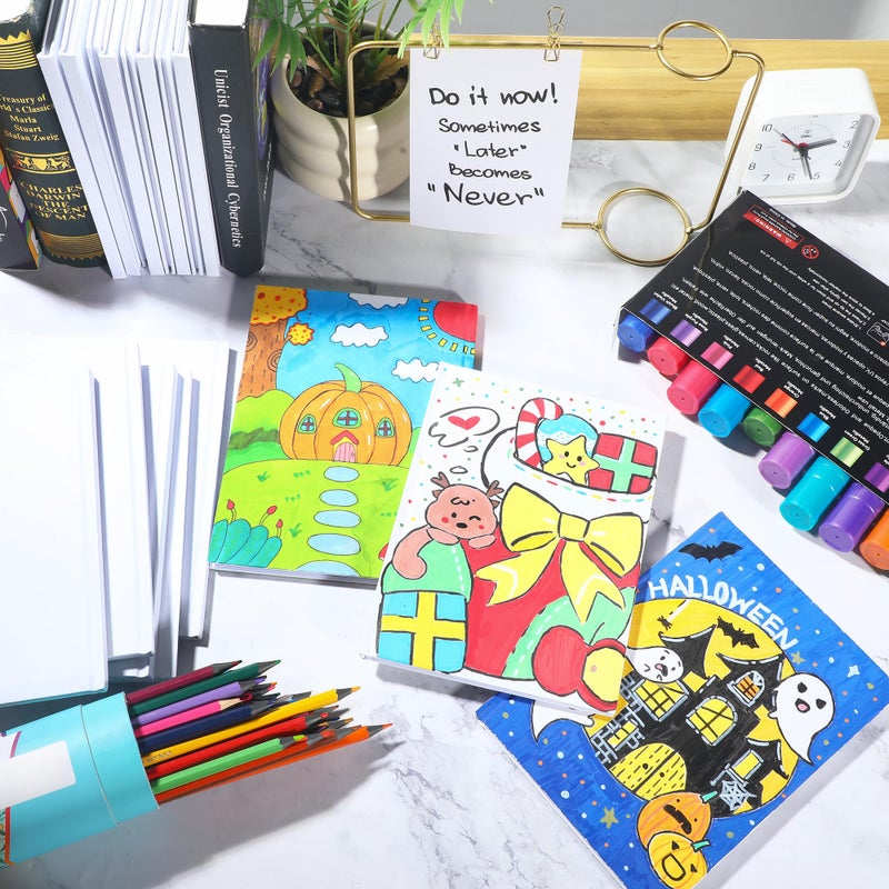 miikoul 12 Pack Hardcover Blank Book,100GSM White Blank Books for Kids to Write Stories,40 Pages 6x8 Inch Blank Page Journal Make Your Own Book Ideal for Teens Reading Writing Drawing Guestbook - Image 5