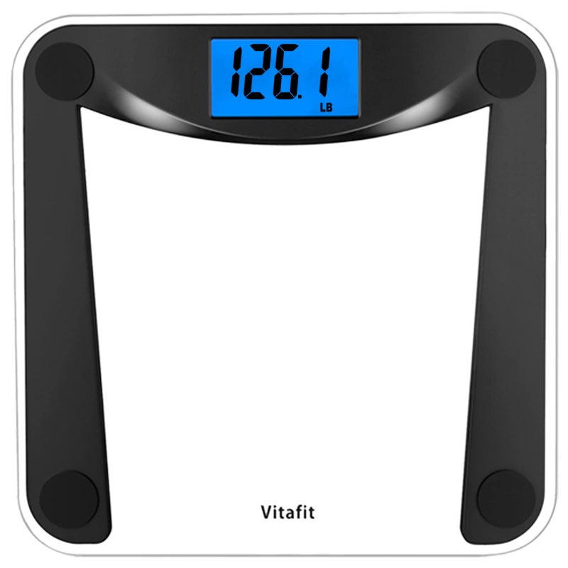 Vitafit Digital Bathroom Weight Scale for Body Weight High Accuracy Assured by Weighing Professional Since 2001Extra Large Blue Backlit LCD and StepOn 400lb182kg Superb Black