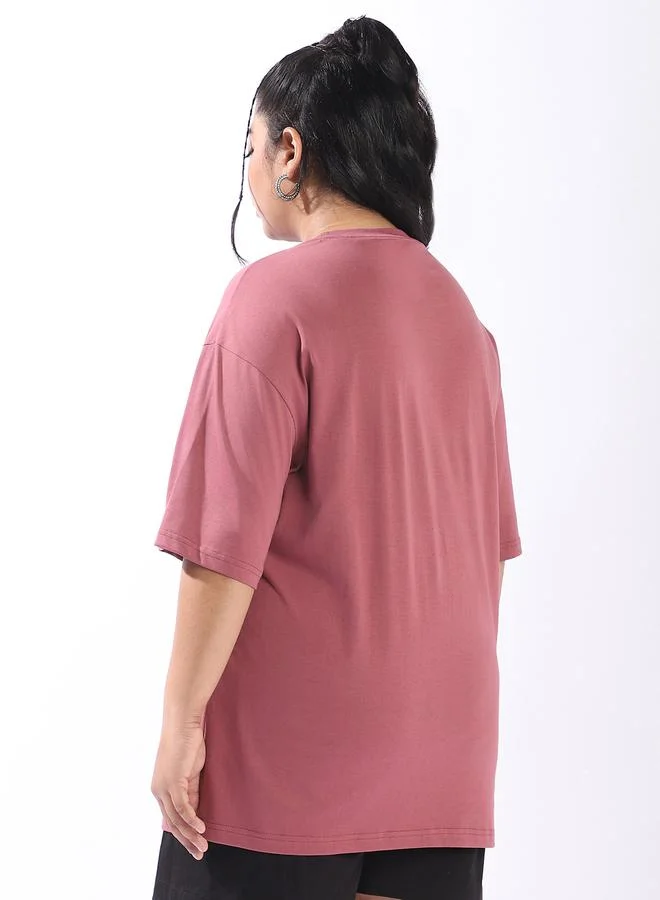 HIGH STAR Women's Rust 100% Cotton Printed Plus Size Oversized T-Shirt