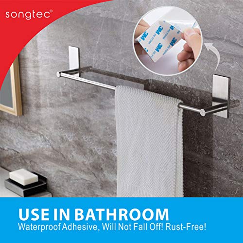 Songtec Bathroom Towel Bar 16-inch, No Drill Stick On Towel Rack, Easy Install with Self-Adhesive, Premium SUS304 Stainless Steel - Brushed Nickle - Image 2