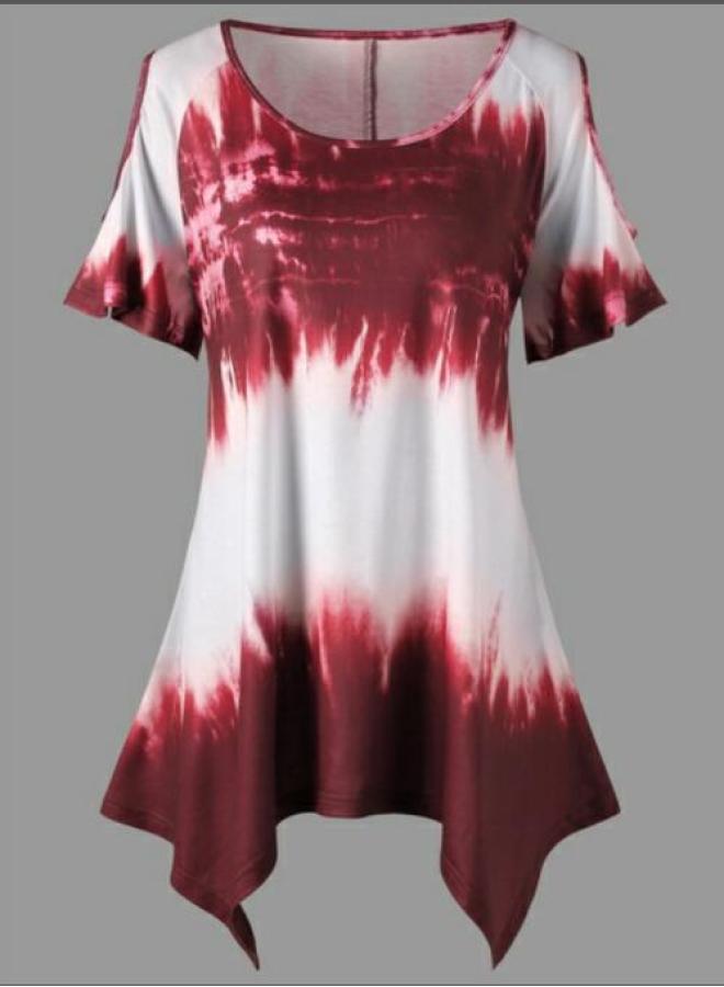 Hot Women's Clothing European And American Fashion Casual Gradient Printed Bat Sleeve Top T-shirt