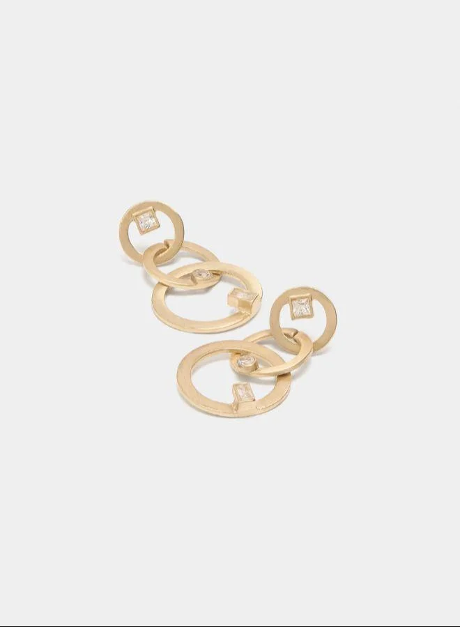 بارفوا أقراط طويلة ذات حلقات مع زركون ذهبي