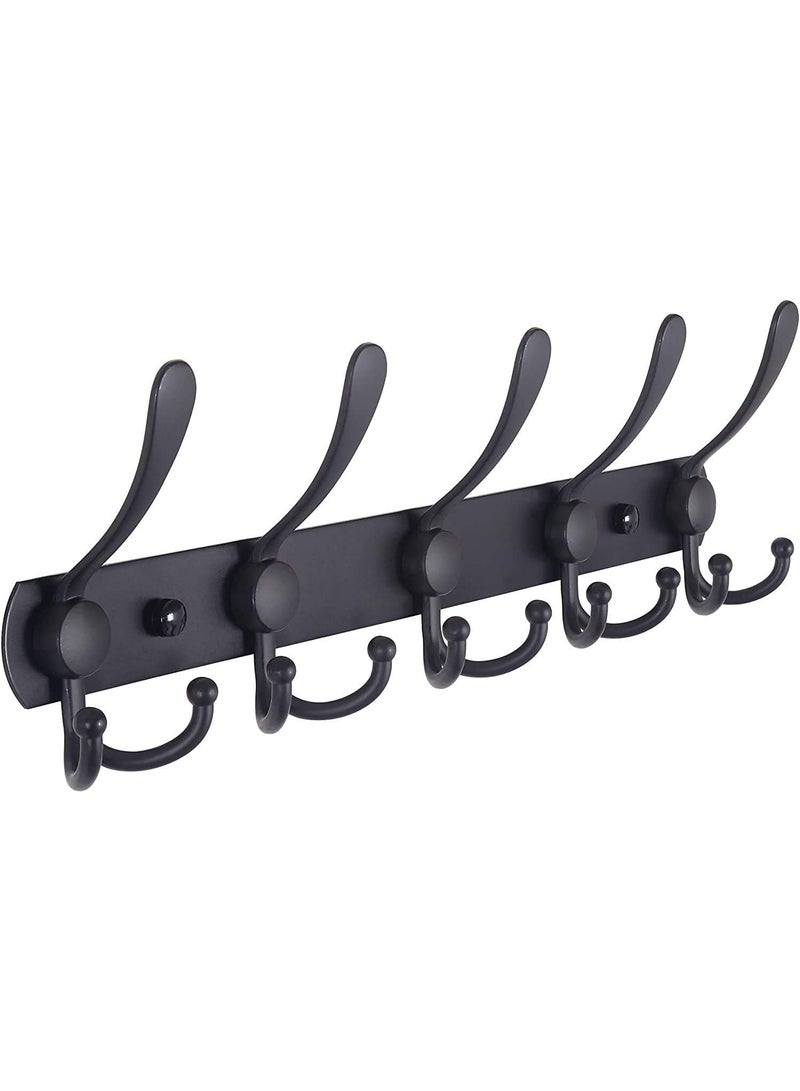 Wall Mounted Coat Hook Rack with 5 Double Hooks, Heavy Duty Metal Hanger Organizer for Entryway, Bathroom & Bedroom Storage – Space Saving Wall Hooks Organizer - Image 1