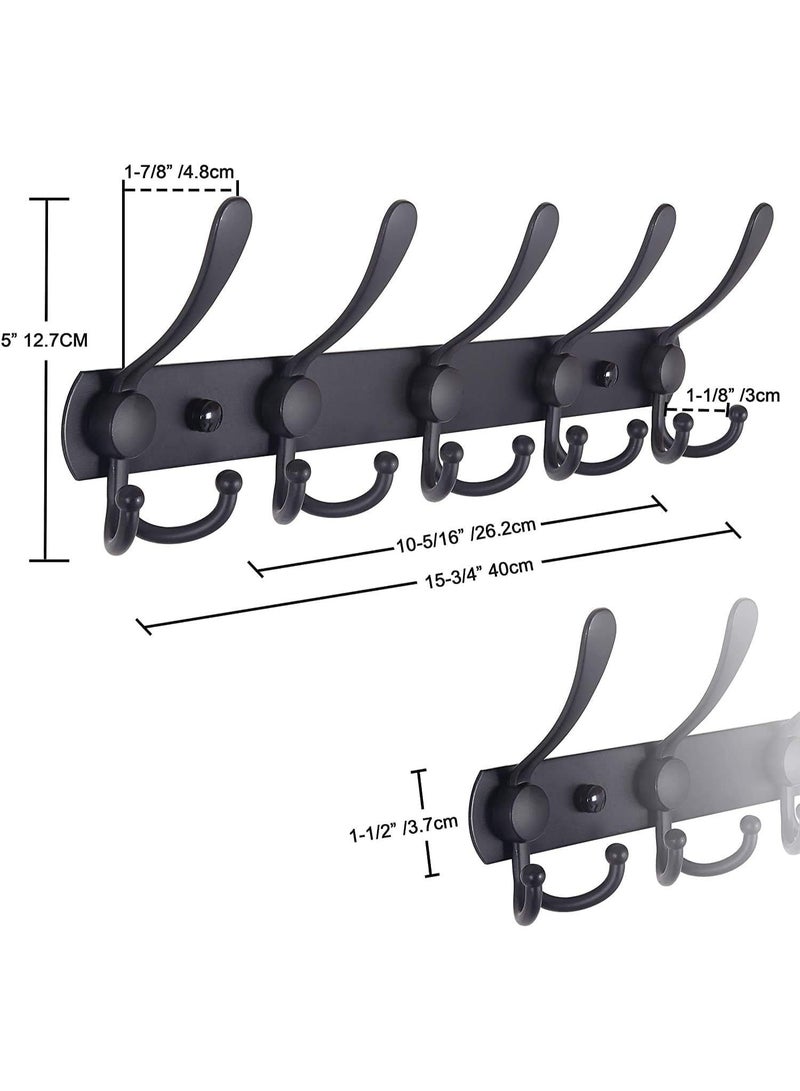 Wall Mounted Coat Hook Rack with 5 Double Hooks, Heavy Duty Metal Hanger Organizer for Entryway, Bathroom & Bedroom Storage – Space Saving Wall Hooks Organizer - Image 5