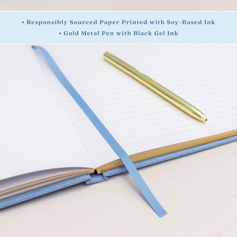 ELYN Linen Guest Book, Sign in Book for Wedding Reception, Birthday, Baby Shower & Events, Matching Gold Gel Pen, Photo Pockets & Table Sign, 80 Pages (Blank & Lined), Large, 11.5 in x 8.5 in (White) - Image 4