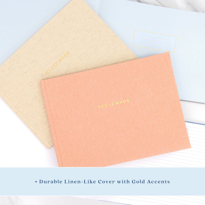 ELYN Linen Guest Book, Sign in Book for Wedding Reception, Birthday, Baby Shower & Events, Matching Gold Gel Pen, Photo Pockets & Table Sign, 80 Pages (Blank & Lined), Large, 11.5 in x 8.5 in (White) - Image 5