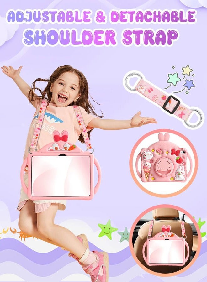 Wazzasoft for iPad A16 Case(11th) 11 inch 2025/10th Generation 10.9 inch 2022 - Kids Girls Cute Girly Protective Silicone Rabbit Tablet Cover with Shoulder Strap & Rotating Kickstand & Handle - Image 4