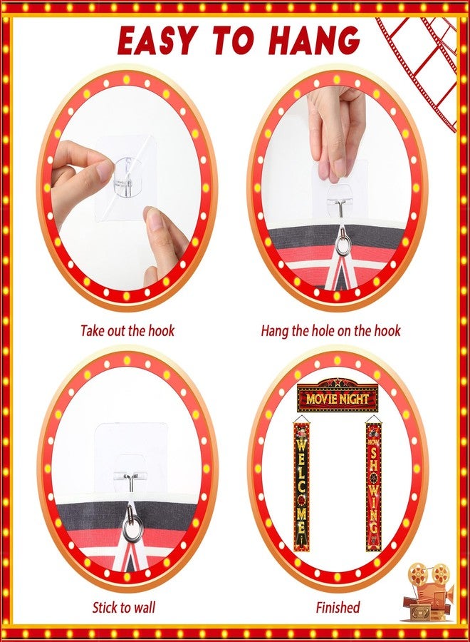 Funnymoom مجموعة من 3 قطع من لافتات الشرفة لليلة الفيلم من Funnymoom، لافتة معلقة لحفلة بموضوع الفيلم، لافتة "نرحب بك الآن" لتزيين الباب لخلفية التصوير المسرحي، لوازم الحفلات - Image 4