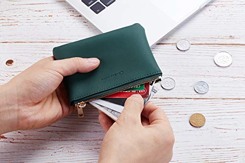 Chelmon Vegan Leather Coin Purse Pouch Change Purse With Zipper For Men Women (Green Coal) - Image 4