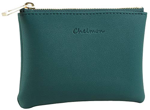 Chelmon Vegan Leather Coin Purse Pouch Change Purse With Zipper For Men Women (Green Coal) - Image 1