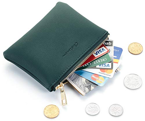 Chelmon Vegan Leather Coin Purse Pouch Change Purse With Zipper For Men Women (Green Coal) - Image 2