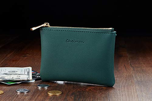Chelmon Vegan Leather Coin Purse Pouch Change Purse With Zipper For Men Women (Green Coal) - Image 5