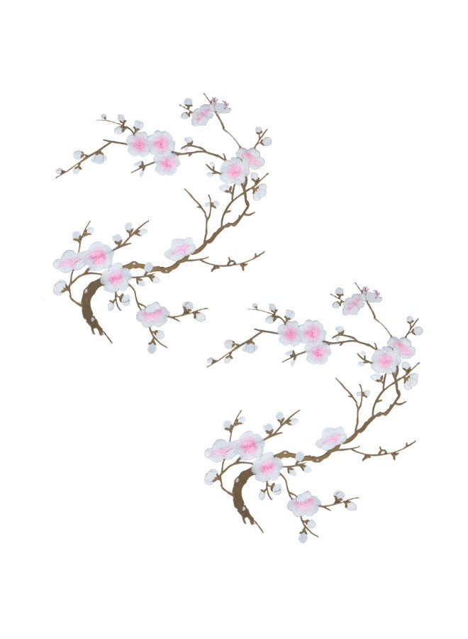 Plum Blossom Flower Embroidery Patches Applique Fabric Sticker Craft Sewing Repair Decoration, Set of 2 - Image 1