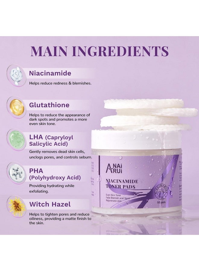 ANAI RUI Niacinamide Toner Pads,with Glutathione, Niacinamide, LHA, PHA, Facial Radiance Pads, Skin Care Pads for Even Skin Tone, Reduce Blemish and Spots 50 Pads - Image 3