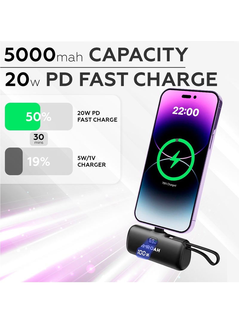 AMROAH - Mini Portable Charger 5000mAh / 20W Fast Charging Ultra-Compact, Small Power Bank Battery Pack with Lightning USB Type C for Cell Phones Apple iPhone 16 15 14 13 12 11 X Xs 8 7 6 Pro Max Plus - Image 1