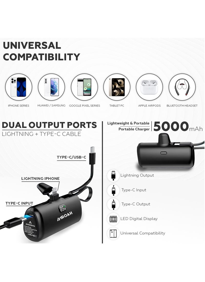 AMROAH - Mini Portable Charger 5000mAh / 20W Fast Charging Ultra-Compact, Small Power Bank Battery Pack with Lightning USB Type C for Cell Phones Apple iPhone 16 15 14 13 12 11 X Xs 8 7 6 Pro Max Plus - Image 1