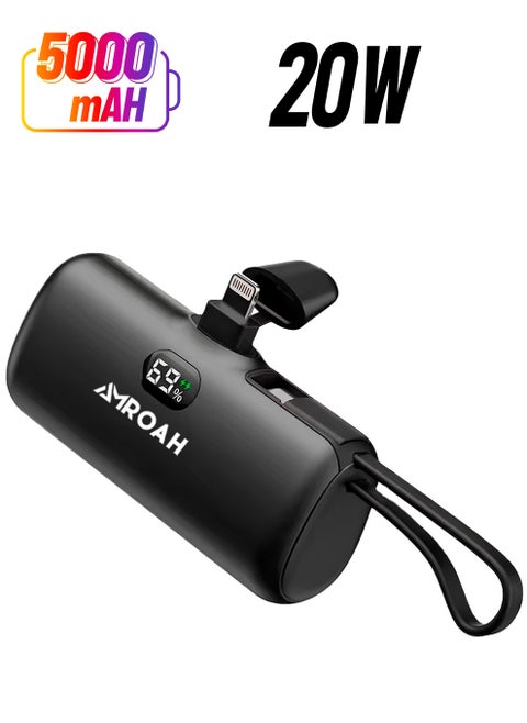 Mini Portable Charger 5000mAh / 20W Fast Charging Ultra-Compact, Small Power Bank Battery Pack with Lightning USB Type C for Cell Phones Apple iPhone 16 15 14 13 12 11 X Xs 8 7 6 Pro Max Plus