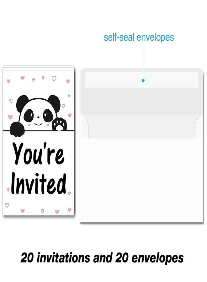 Soiceu Panda Girl Birthday Invitations Panda Party Invites with Envelopes Set of 20 - Image 5