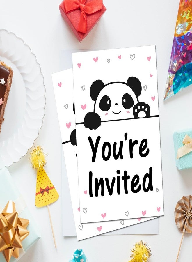 Soiceu Panda Girl Birthday Invitations Panda Party Invites with Envelopes Set of 20 - Image 3