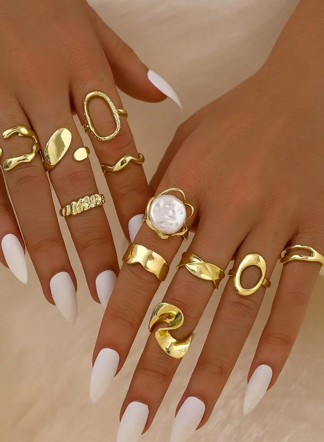 Take Two Take Two Set of 11 - Faux Pearl Decor Cuff Rings