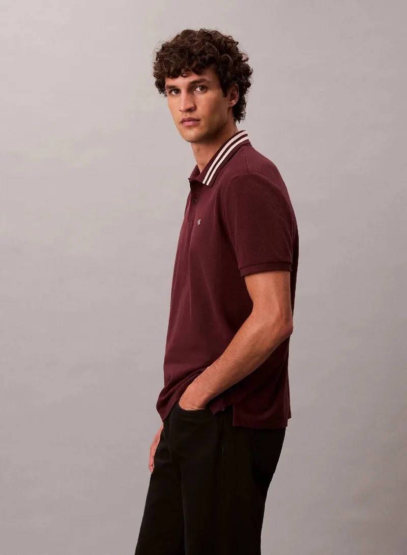 Calvin Klein Jeans Moroccan Brown Monogram Logo Pique Tipped Classic Polo Shirt for Men | Best Price UAE