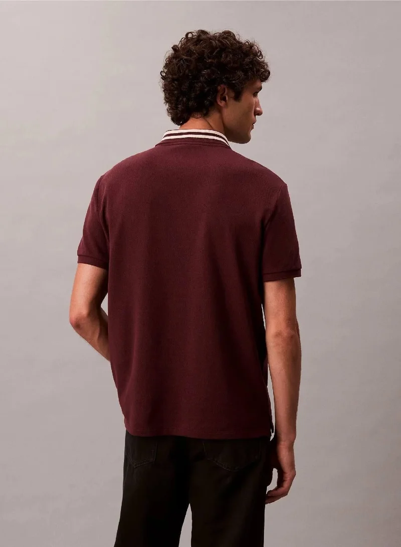 Calvin Klein Jeans Moroccan Brown Monogram Logo Pique Tipped Classic Polo Shirt for Men | Best Price UAE