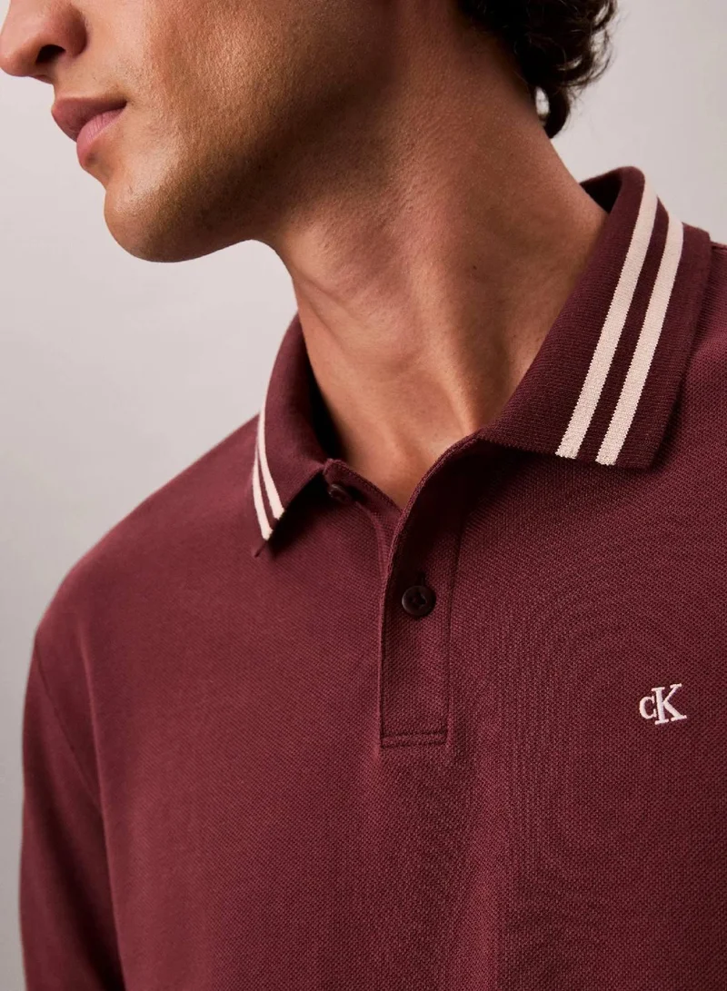Calvin Klein Jeans Moroccan Brown Monogram Logo Pique Tipped Classic Polo Shirt for Men | Best Price UAE