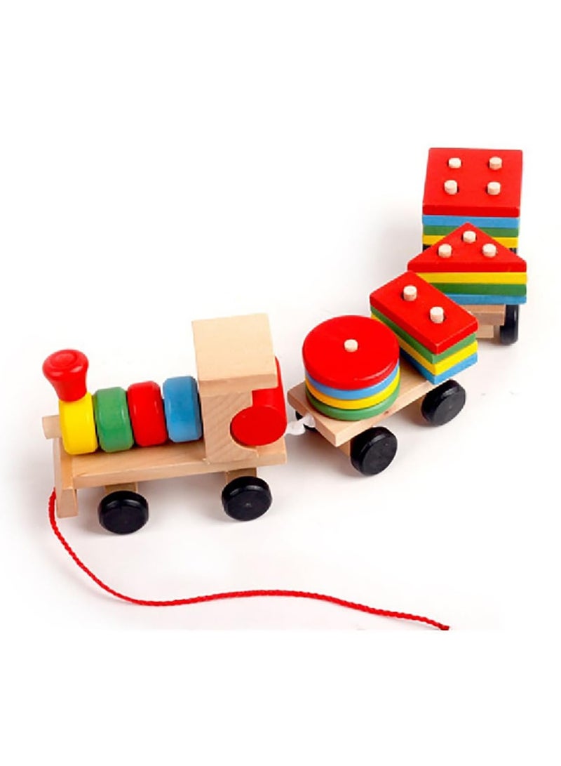 Parent-child Toys Assembled Trains Wooden Colorful Train Models Geometric Trains Safe and Portable Preschoolers Baby Skills Development Intelligence Montessori Teaching Aids and Wooden Toys  - Image 1