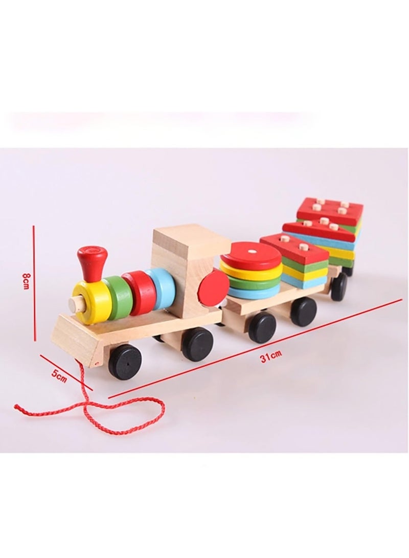 Parent-child Toys Assembled Trains Wooden Colorful Train Models Geometric Trains Safe and Portable Preschoolers Baby Skills Development Intelligence Montessori Teaching Aids and Wooden Toys  - Image 2